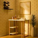 Barzinho aparador com prateleira para quarto sala pequena Mali 76cm compacta estilo industrial tampo MDF pé de ferro home office