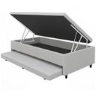 Base Baú Solteiro com Auxiliar Suede 43x188x88 Universal Blindado Cor Cinza