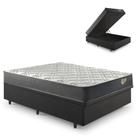 Base Box Baú 138x188 Linho Cinza com Colchão Adapto Molas Ensacadas Ecoflex