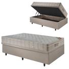 Base Box Baú 88x188 Linho Bege com Colchão Airtech Ortobom Molas Ensacadas