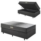 Base Box Baú 88x188 Linho Cinza com Colchão Dual Firm Espuma Ecoflex