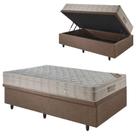 Base Box Baú 88x188 Linho Marrom com Colchão Airtech Ortobom Molas Ensacadas