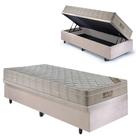 Base Box Baú 88x188 Suede Bege com Colchão Airtech Ortobom Molas Ensacadas