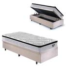Base Box Baú 88x188 Suede Bege com Colchão Cama inHouse