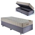 Base Box Baú 88x188 Suede Cinza com Colchão Airtech Ortobom Molas Ensacadas