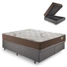 Base Box Baú Bipartido King 193x203 Linho Cinza com Colchão Relax Adorabile Molas Ensacadas