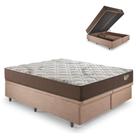 Base Box Baú Bipartido King 193x203 Linho Marrom com Colchão Relax Adorabile Molas Ensacadas