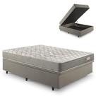 Base Box Baú Casal 138x188 Linho Bege com Colchão Ecoline D40 Espuma