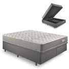 Base Box Baú King 193x203 Linho Cinza com Colchão Ecoline D40 Espuma