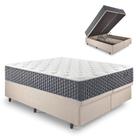 Base Box Baú King Bipartido 193x203 Linho Bege com Colchão Relax Fresh Molas Ensacadas