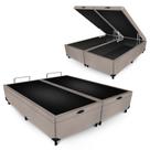 Base Box Baú King Bipartido Suede Bege 42x193x203