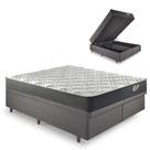 Base Box Baú Queen 158x198 Linho Cinza com Colchão Adapto Molas Ensacadas