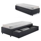 Base Box Cama Solteirão Sapateira Linho Cinza e Colchão Hanover Inducol 96x203