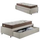Base Box Cama Solteirão Sapateira material sintético Linho Areia e Colchão Relax Adorabile Ecoflex 96x203