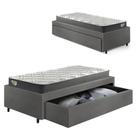 Base Box Cama Solteirão Sapateira material sintético Linho Cinza e Colchão Adapto Ecoflex 96x203