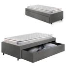 Base Box Cama Solteirão Sapateira material sintético Linho Cinza e Colchão Hanover Inducol 96x203