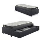 Base Box Cama Viúva Sapateiro Linho Cinza e Colchão Adapto Ecoflex 120x203