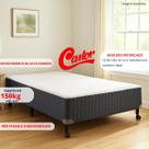 Base Box Casal 138x188 Castor Silver Star Air Suede Cinza Madeira Tratada 300Kg Suporte