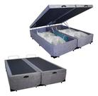 Base Cama Box Bau Bipartido Queen Cinza Suede Premium 47x158x198 - Santo Box FR Base Cama Box Bau Bipartido Queen Cinza Suede Premium 47x158x198 - Santo Box FR