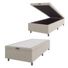 Base Cama Box Baú Solteiro 79x198x41cm Bege Suede Veludo Prince