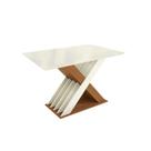 Base de Mesa p/ Cozinha Graviola c/ Tampo Madeirado c/ Vidro 120x80cm Canela/Off White/Vidro Off White - Kappesberg