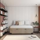 Base para Cama Box Solteiro Richard com Baú Suede (45x88x188) Bege