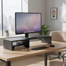 BASE PARA MONITOR TV TELA SUPORTE PC SETUP GAMER COM PRATELEIRA 100x20x15 MDF PREMIUM PRETO