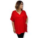 Bata Blusa Indiana Lisa Manga Curta Bordada Plus Size 2060