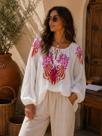 Bata Indiana Bordada Boho Chic Feminina Importada da Índia Manga Longa - Branco - GG