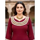 Bata Indiana Feminina Plus Size Em Pedraria Vinho Tam: GG
