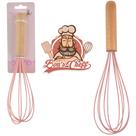 Batedor de clara fouet manual de silicone rosa cabo madeira bons cheff 26x7cm