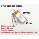 Bateria 19mm X 11mm X 4mm 3,7v 2 Fios 80mah Ml