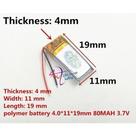 Bateria 19mm X 11mm X 4mm 3,7v 2 Fios 80mah Ml