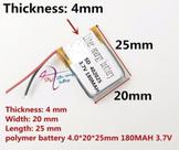 Bateria 3.7v 180 Mah 4mm X20m X25mm 2 Fios 402025