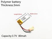 Bateria 3.7v 80 Mah 3mm X12mm X30mm 2 Fios 301230