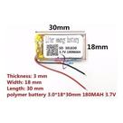 Bateria 3,7v 180mah 3mm X 18mm X 30mm 301830 2 Fios