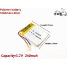 Bateria 3,7v 240mah 3mm X 25mm X 35mm C/2 Fios Ml