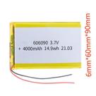 Bateria 3,7v 4000mah 6mm X 60mm X 90mm Com 2 Fios 606090
