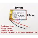 Bateria 3,7v 550mah 9mm X 20mm X 30mm 902030 2 Fios