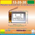 Bateria 3,7v 600mah 12mm X 20mm X 30mm 122030