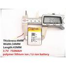 Bateria 3,7v 750mah 4mm X 34mm X 43mm 403443