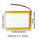 Bateria 3,7v 8000mah 10mm X 60mm X 90mm Com 2 Fios 106090
