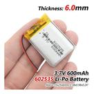 Bateria 3,7v Baba 6mm X 25mm X 35mm Com 600 Mah 2 Fios