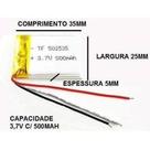 Bateria 500 Mah Fone Mp5 Com 3 Fios 5mm X25mm X35mm 3,7v
