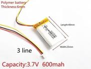 Bateria 600 Mah 3,7 V 6mm X 25mm X 40mm C/3 Fios Plug Bateria 600 Mah 3,7 V 6mm X 25mm X 40mm C/3 Fios Plug