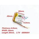 Bateria 603030 Com 3 Fios 3,7v 600mah 6mm X 30mm X 30mm -