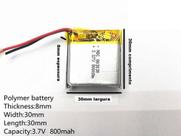 Bateria 803030 3,7v 800mah 8mm X 30mm X 30mm 2 Fios -