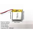 Bateria 803030 3,7v 800mah 8mm X 30mm X 30mm 2 Fios -