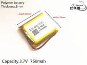 Bateria C/2 Fios 3,7v 750mah 5mm X 35mm X 40mm Nova