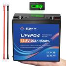 Bateria de lítio LiFePO4 ERYY 12V 20AH com 30A BMS e voltímetro LCD